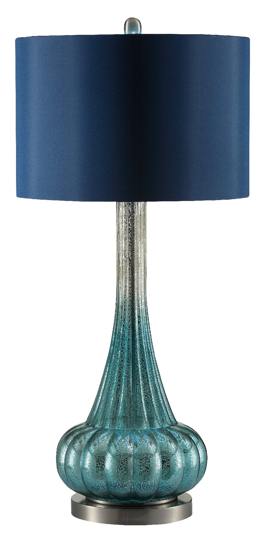 TWO LARGE PEACOCK BLUE MERCURY GLASS TABLE LAMP SILK SHADE DESK READING