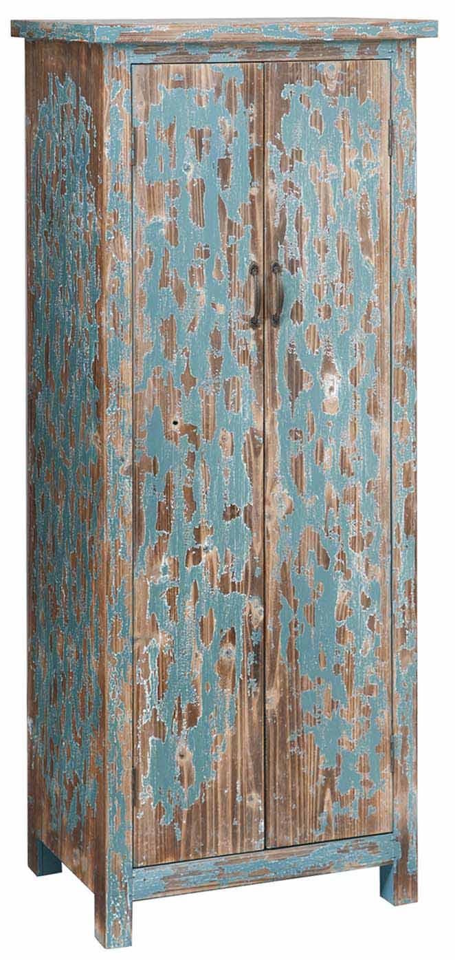 TWO STATELY 59" TALL RUSTIC RUBBED PAINT FINISH WOOD TWO DOOR STORAGE