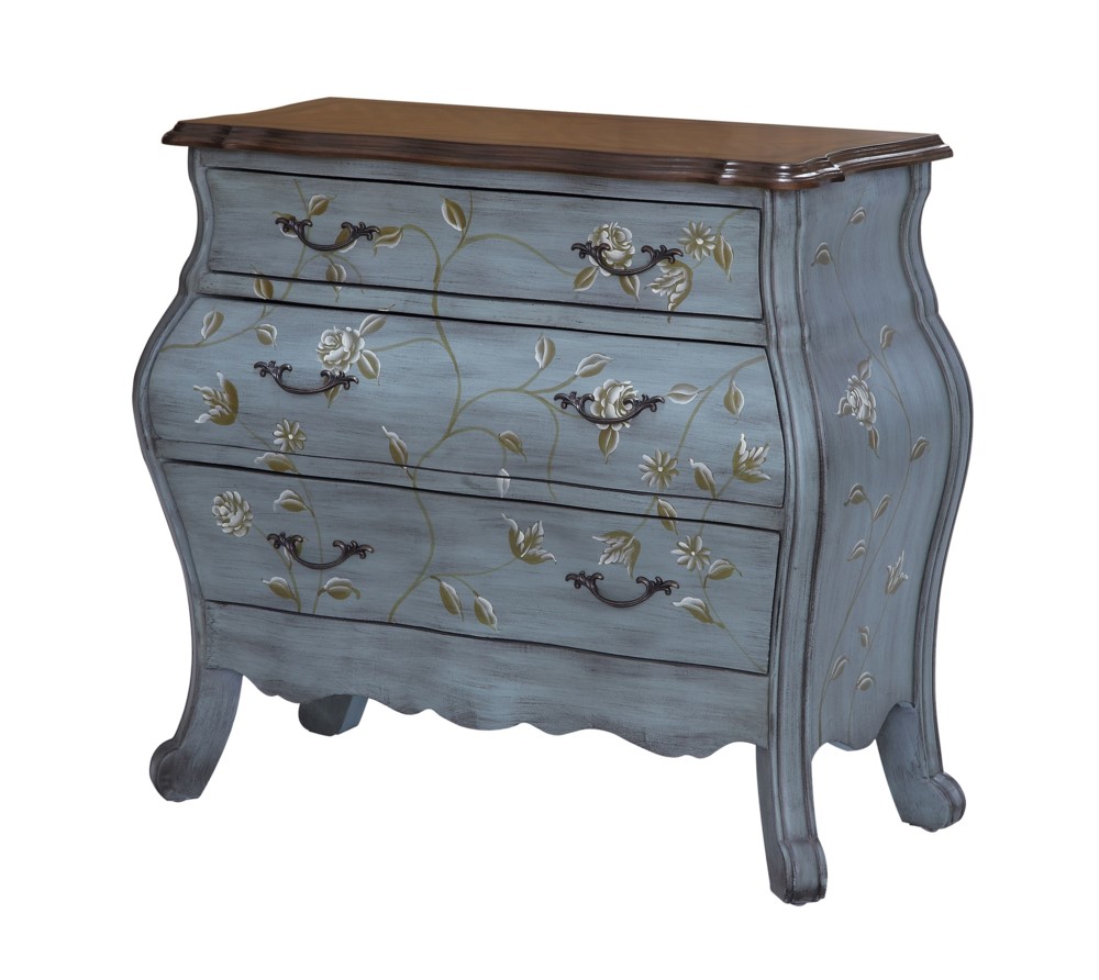 RICH FLOWER PAINTED FINISH BOMBAY ACCENT CHEST THREE DRAWER DRESSER