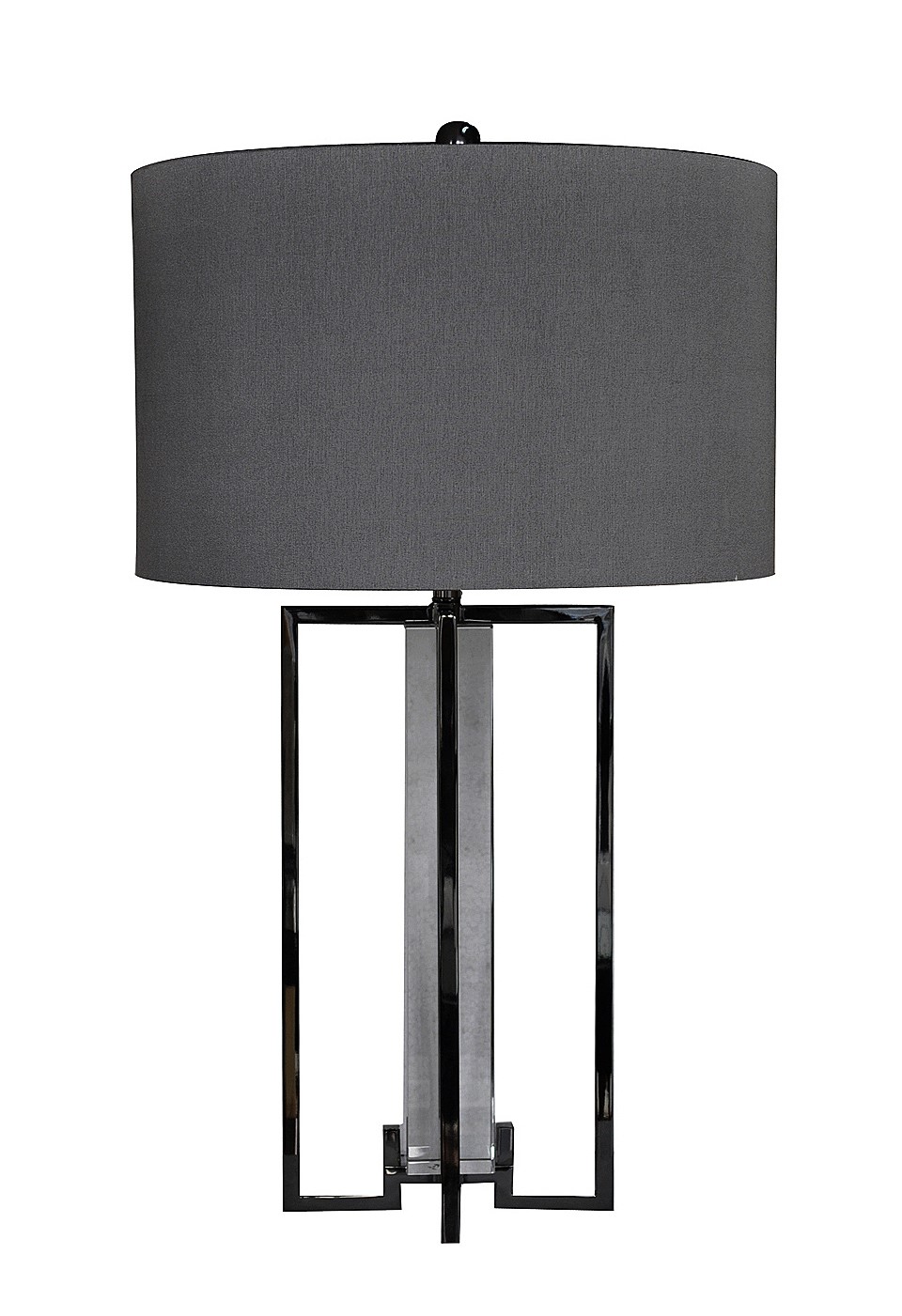 TWO MODERN CHROME & GLASS LOOK TABLE LAMP LARGE GRAY SILK SHADE READING LIGHT eBay
