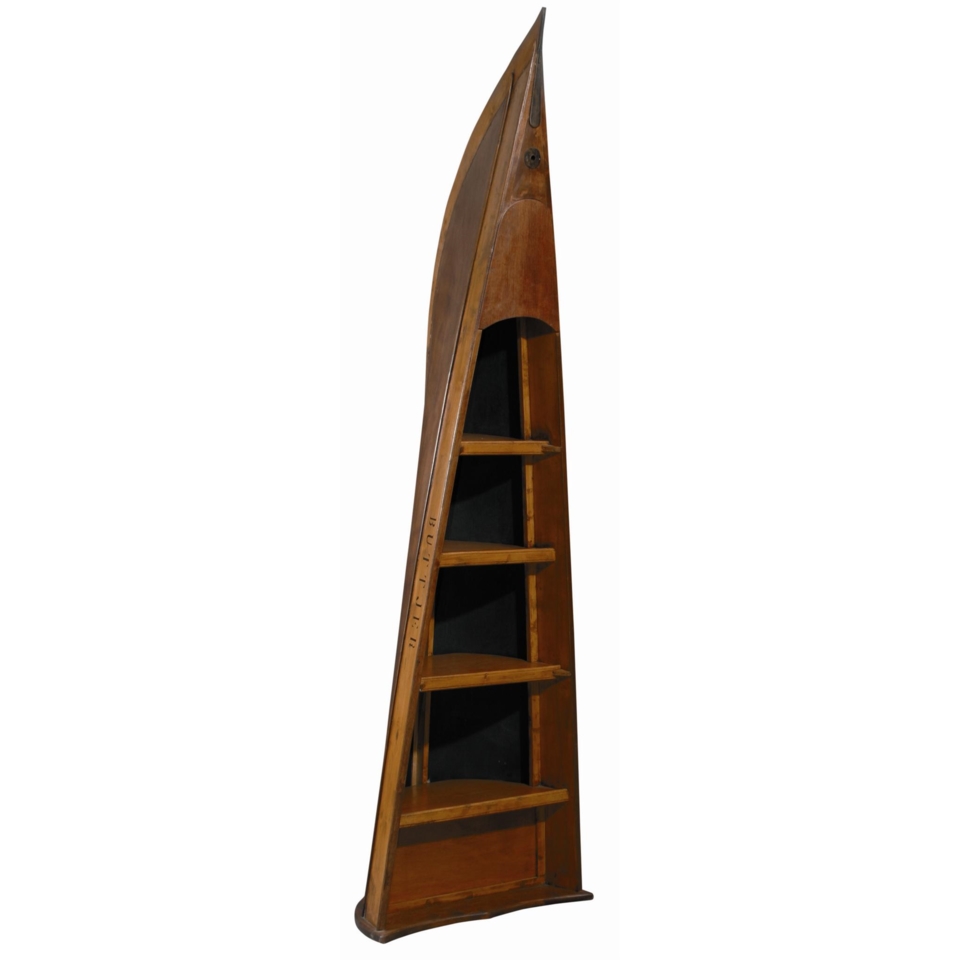 Oak & Birch Wood Boat Bookcase Brass Accents Nautical Decor 4 shelves 