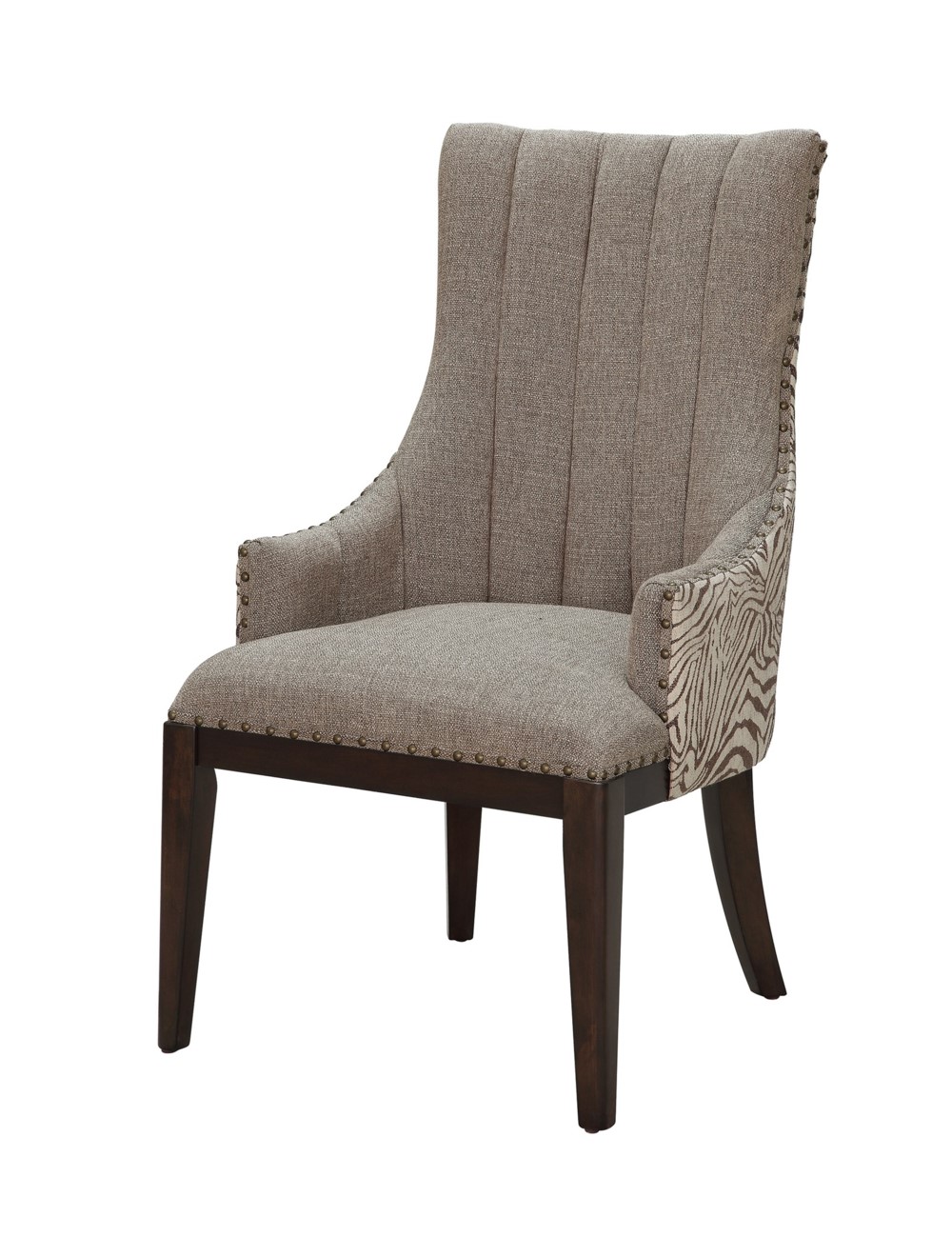Stately New High Back Animal Print Accent Chair Dark Wood Frame Safari Two Toned Channel Back Chair